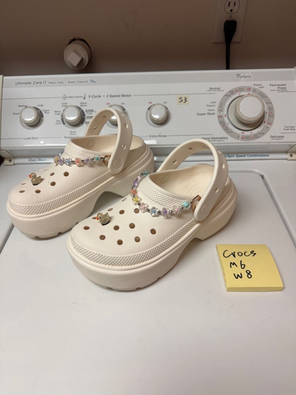 Crocs platform Cream Clogs W8 Beaded duck Strap
